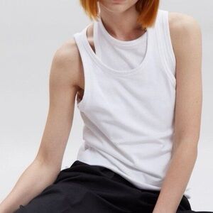 Frankie Shop L White Tank Double Asymmetric Layer Cotton Modal Spandex New NWT